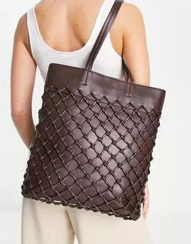 Шоколадная объемная сумка с короткими ручками Topshop tina