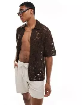 Шоколадная рубашка свободного кроя крючком Bershka