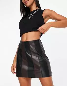 Шоколадно-черная мини-юбка со вставками Topshop