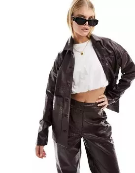 Шоколадно-коричневая рубашка из искусственной кожи 4th & Reckless, однотонная