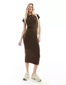 Шоколадно-коричневое платье макси с овальной спинкой Threadbare Caddy