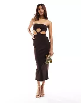 Шоколадно-коричневое платье миди с вырезами ASOS DESIGN
