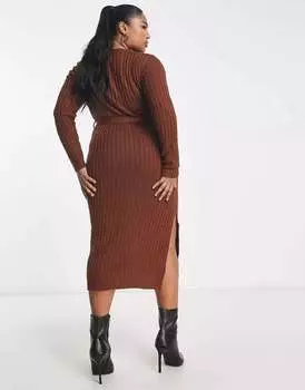 Шоколадно-коричневое трикотажное платье с разрезом Brave Soul eddie