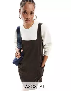 Шоколадно-коричневое вельветовое платье-комбинезон ASOS Tall
