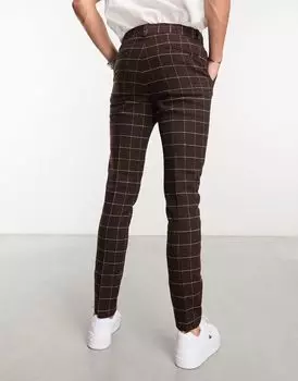 Шоколадно-коричневые элегантные брюки скинни из смесовой шерсти ASOS DESIGN