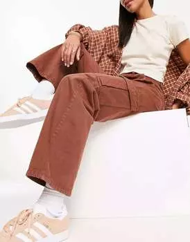 Шоколадно-коричневые широкие джинсы-карго с завышенной талией DTT Molly Don't Think Twice