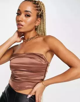 Шоколадно-коричневый корсетный топ из эластичного атласа ASOS