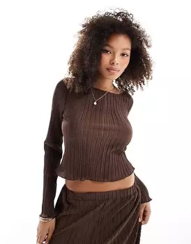 Шоколадно-коричневый плиссированный топ с широкими рукавами Vero Moda