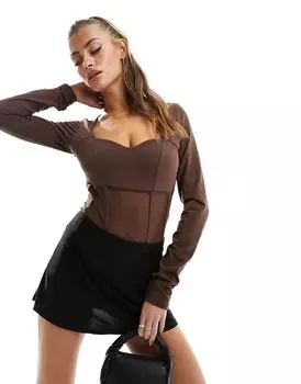 Шоколадное боди из сетки с вырезом в форме сердца ASOS