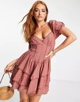 Шоколадное мини-платье с открытой спиной и вышивкой ASOS DESIGN Rodeo