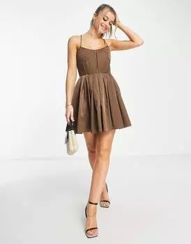 Шоколадное мини-платье со шнуровкой сзади ASOS DESIGN Premium