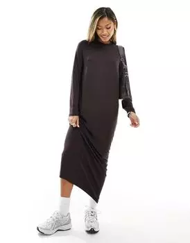 Шоколадное платье-футболка макси с длинными рукавами ASOS
