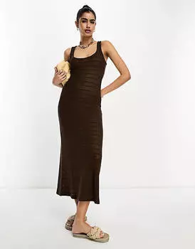 Шоколадное платье макси крючком с овальным вырезом ASOS DESIGN