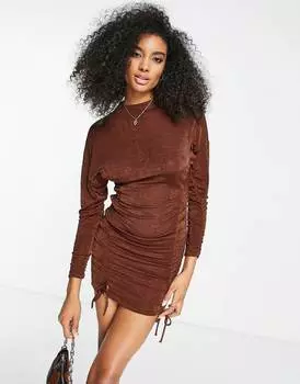 Шоколадное платье мини с рюшами сбоку ASOS DESIGN