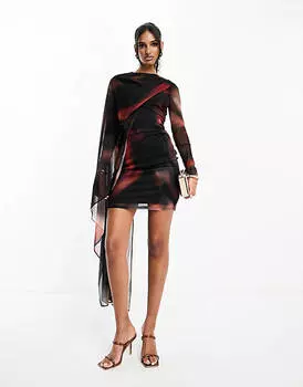 Шоколадное сетчатое платье-кейп ASOS DESIGN