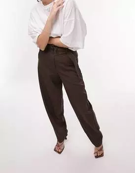 Шоколадные брюки с поясом Topshop