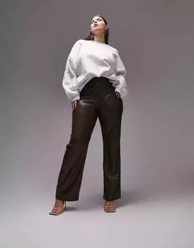 Шоколадные прямые брюки из искусственной кожи Topshop Curve