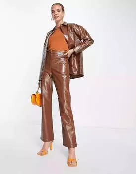 Шоколадные прямые брюки из кожи с тиснением 4th & Reckless