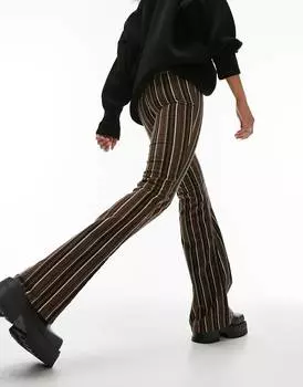Шоколадные расклешенные брюки с заниженной талией и принтом в полоску Topshop Tall