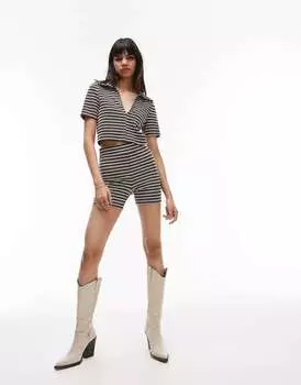 Шоколадные укороченные леггинсы в рубчик в рубчик Topshop