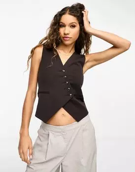 Шоколадный асимметричный жилет ASOS DESIGN