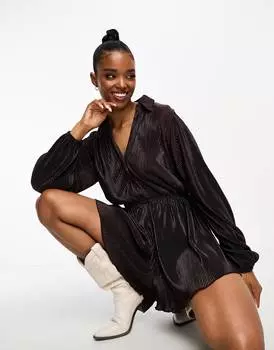 Шоколадный комбинезон с плиссированным воротником ASOS DESIGN