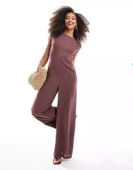 Шоколадный комбинезон широкого кроя с подплечниками ASOS DESIGN