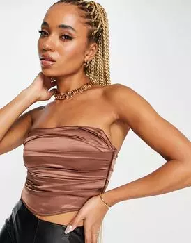Шоколадный корсет из эластичного атласа ASOS DESIGN