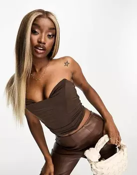Шоколадный корсетный топ без рукавов ASOS DESIGN