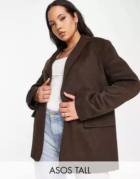 Шоколадный пиджак оверсайз из смешанной шерсти ASOS DESIGN Tall smart smart