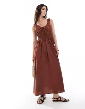 Шоколадный сарафан миди с широкими бретелями и швеллером ASOS DESIGN