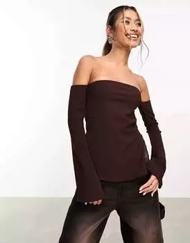 Шоколадный топ с длинными рукавами и разрезом по краю ASOS