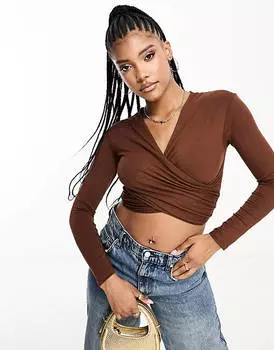 Шоколадный топ с открытыми плечами и длинными рукавами ASOS DESIGN