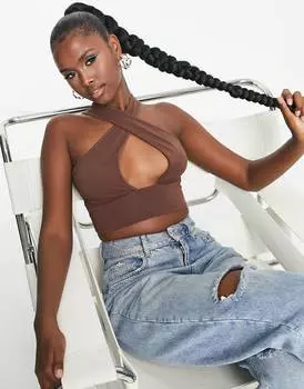 Шоколадный топ с вырезом халтер ASOS DESIGN