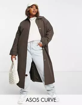 Шоколадный тренч бойфренда ASOS DESIGN Curve