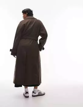 Шоколадный тренч с длинным поясом и поясом Topshop Curve