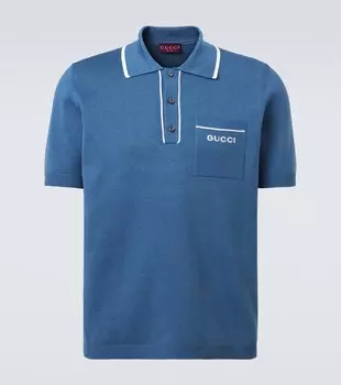 Шёлковая и хлопковая поло Gucci, Azure/White