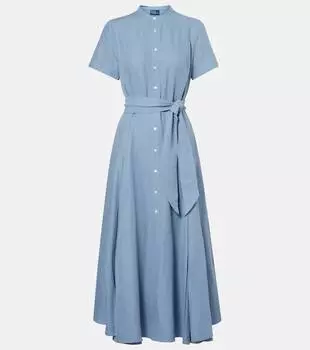 Шёлковое, льняное и хлопковое платье-рубашка Polo Ralph Lauren, Channel Blue