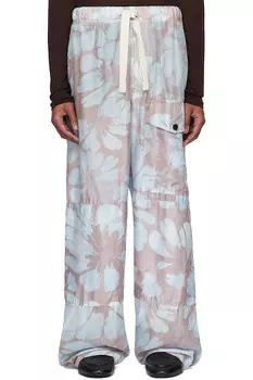 Шёлковые штаны карго на шнурке Dries Van Noten, синий