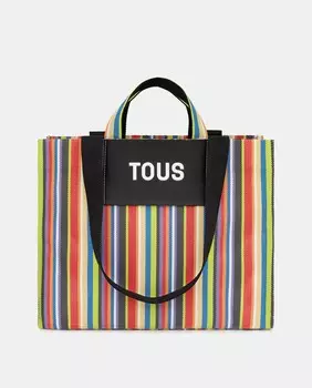 Шопер XL в разноцветную полоску с черными деталями Tous, мультиколор
