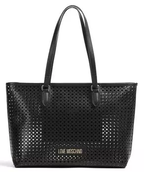Шоппер из искусственной кожи с узором в виде сердечек Love Moschino, черный