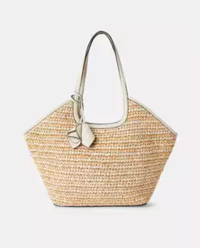 Шоппер из рафии и кожи Latouche, бежевый