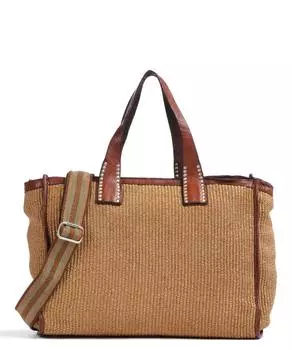 Шоппер из рафии, мелкозернистой яловой кожи. Campomaggi, коричневый