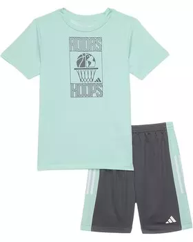 Шорты adidas Kids 3S C Colorblock Short Set(Toddler/Little Kid), цвет Lt Aqua