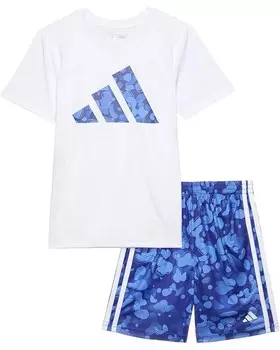 Шорты adidas Kids Poly C Tee Aop 3S Short Set(Toddler/Little Kid), белый