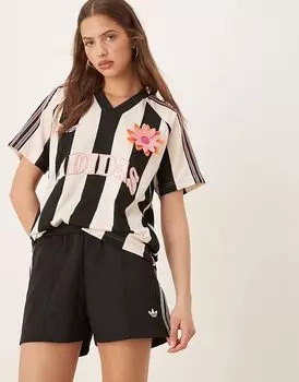 Шорты Adidas Originals с тремя полосками, вязанные крючком, черного цвета