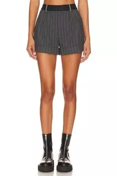 Шорты Alice + Olivia Conroy Pleated Cuff Short, цвет Grey & Charcoal Pinstripe