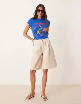 Шорты ASOS DESIGN high waisted tailored pleated jort in twill in bone
