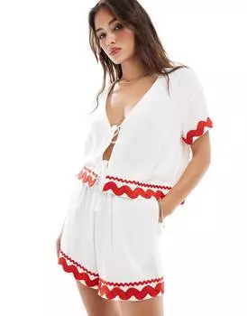 Шорты Asos Design Pull On With Rik Rak Trim, белый/красный