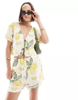 Шорты Asos Design Pull On With Rik Rak Trim In Lemon Print, желтый